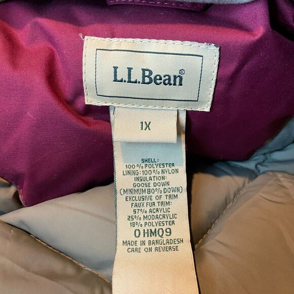 LL Bean Women 1X Baxter State Parka Coat Pink Full Zip Hood 650 Goose Down Fill - Picture 5 of 9